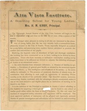 Primary view of object titled 'Alta Vista Institute: A Boarding School for Young Ladies'.