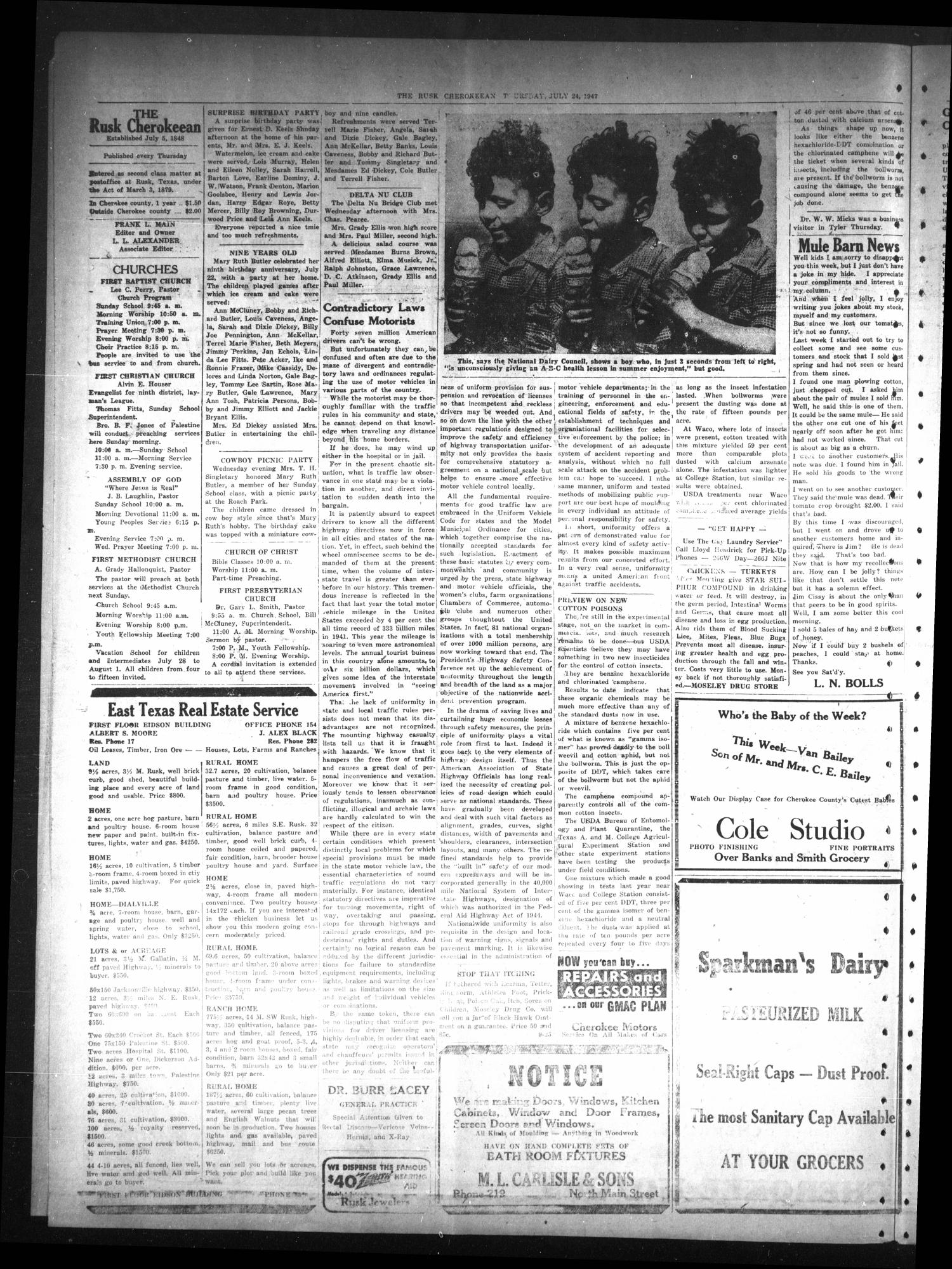 The Rusk Cherokeean (Rusk, Tex.), Vol. 100, No. 2, Ed. 1 Thursday, July 24, 1947
                                                
                                                    [Sequence #]: 4 of 8
                                                