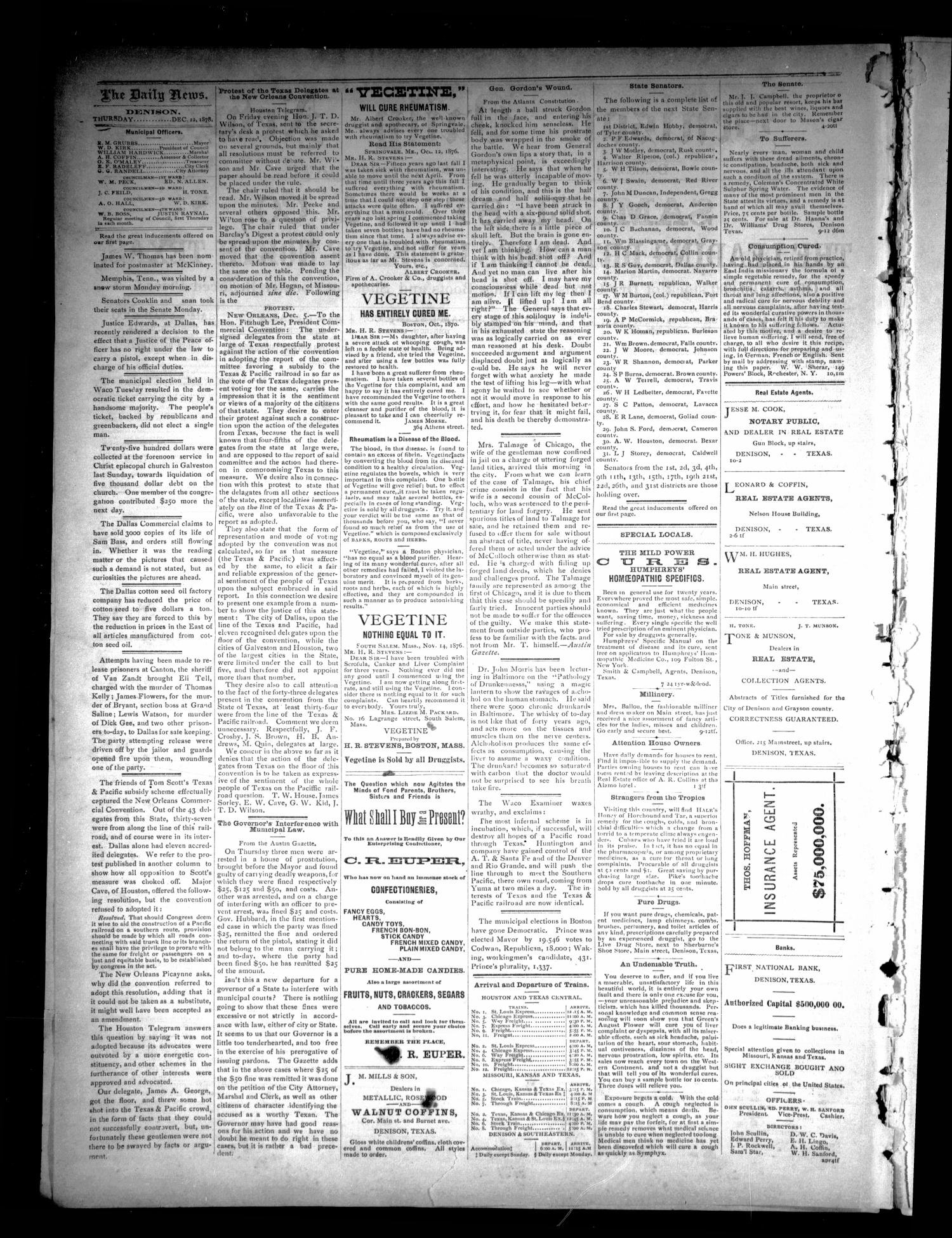 Denison Daily News. (Denison, Tex.), Vol. 6, No. 249, Ed. 1 Thursday, December 12, 1878
                                                
                                                    [Sequence #]: 2 of 4
                                                
