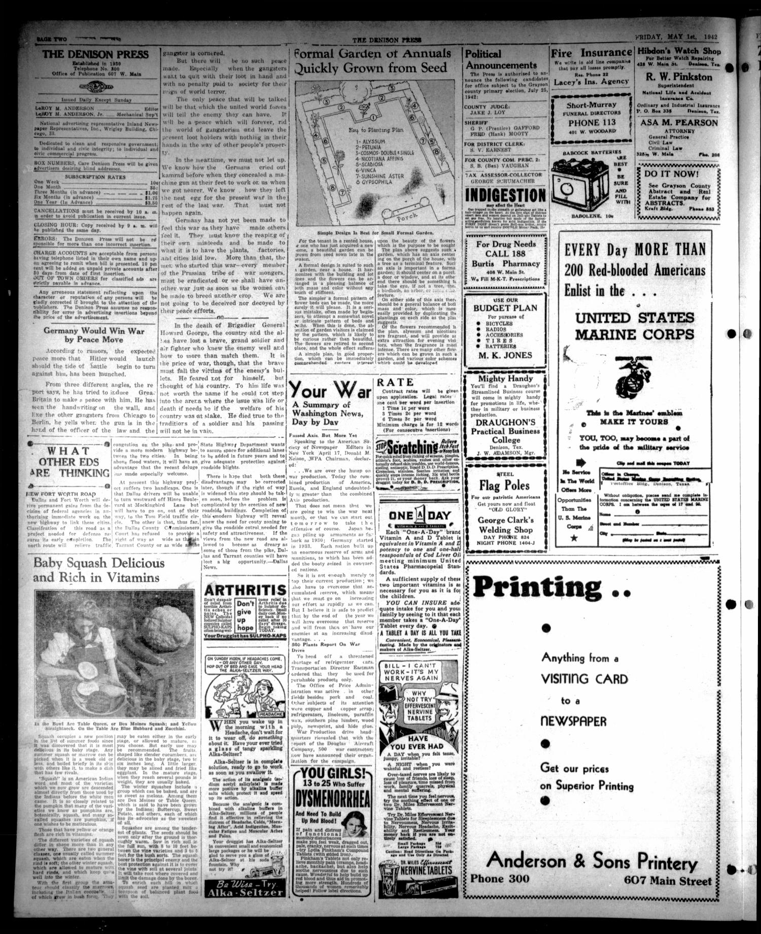 The Denison Press (Denison, Tex.), Vol. 8, No. 249, Ed. 1 Friday, May 1, 1942
                                                
                                                    [Sequence #]: 2 of 4
                                                