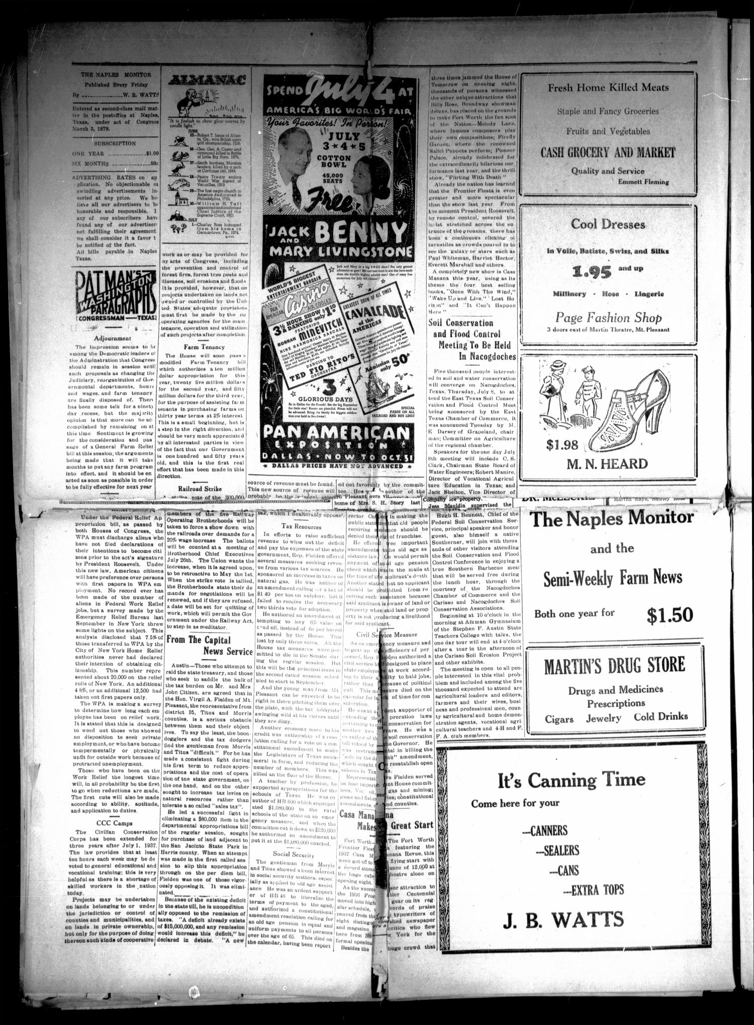 The Naples Monitor (Naples, Tex.), Vol. 52, No. 13, Ed. 1 Friday, July 2, 1937
                                                
                                                    [Sequence #]: 2 of 8
                                                