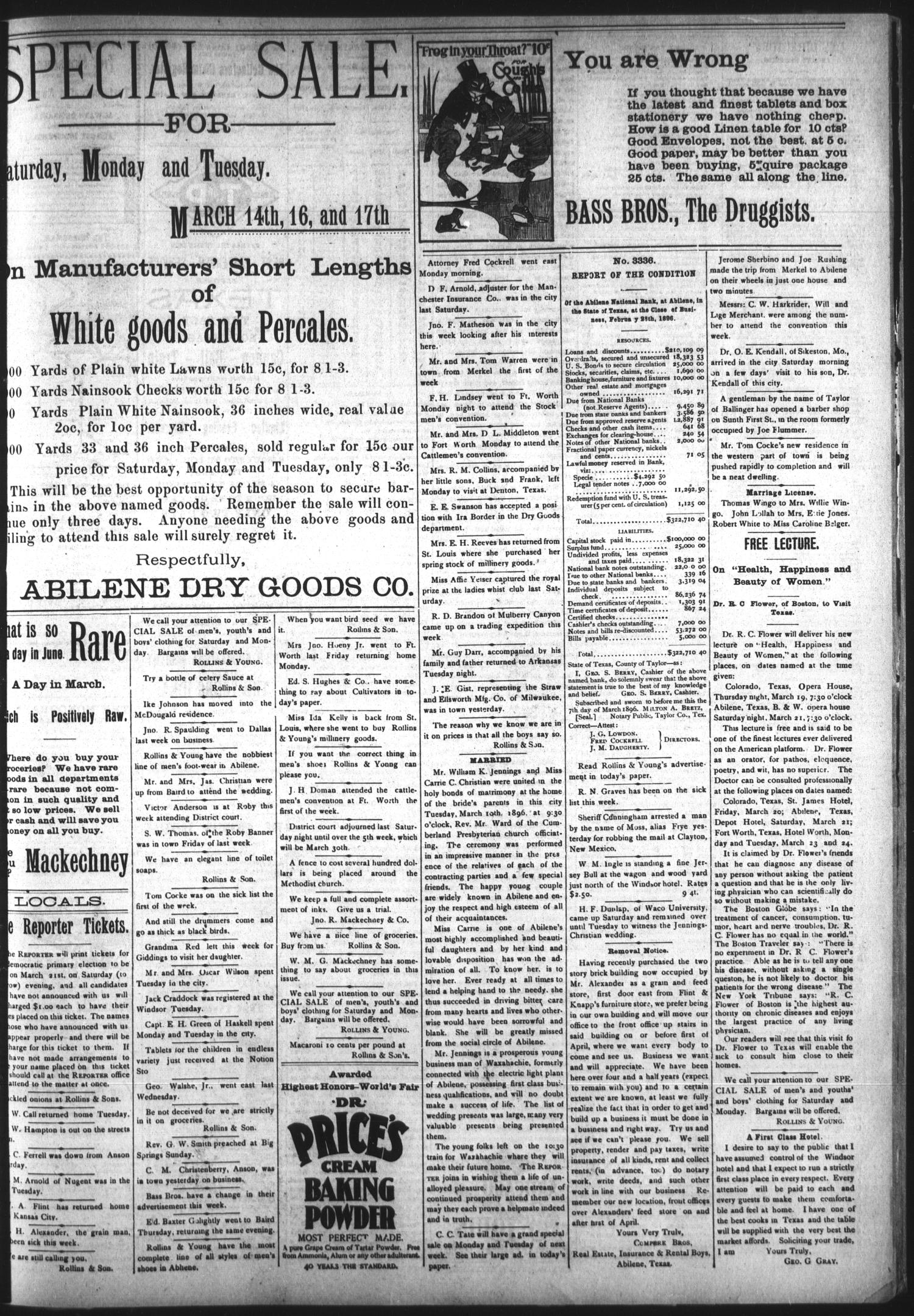 The Abilene Reporter. (Abilene, Tex.), Vol. 15, No. 11, Ed. 1 Friday, March 13, 1896
                                                
                                                    [Sequence #]: 5 of 8
                                                