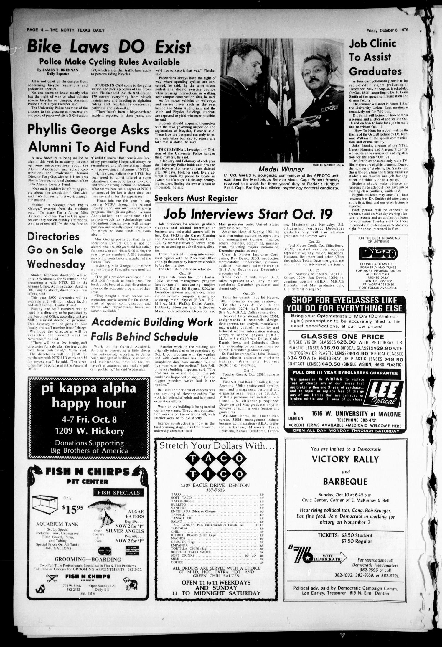 The North Texas Daily (Denton, Tex.), Vol. 60, No. 23, Ed. 1 Friday, October 8, 1976
                                                
                                                    [Sequence #]: 4 of 6
                                                