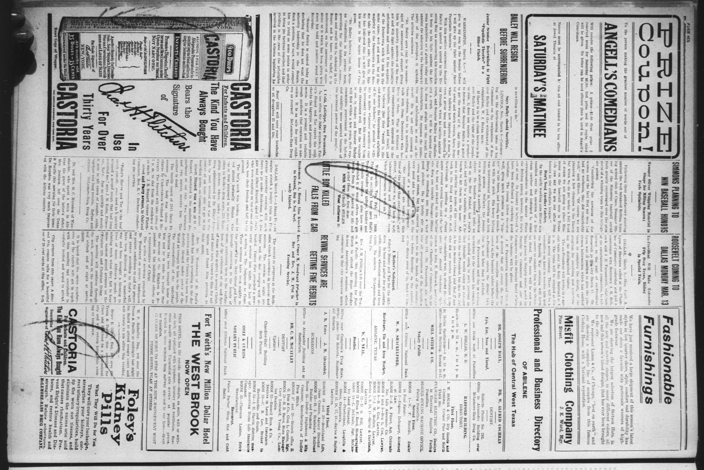 Abilene Daily Reporter (Abilene, Tex.), Vol. 15, No. 158, Ed. 1 Thursday, March 9, 1911
                                                
                                                    [Sequence #]: 6 of 8
                                                