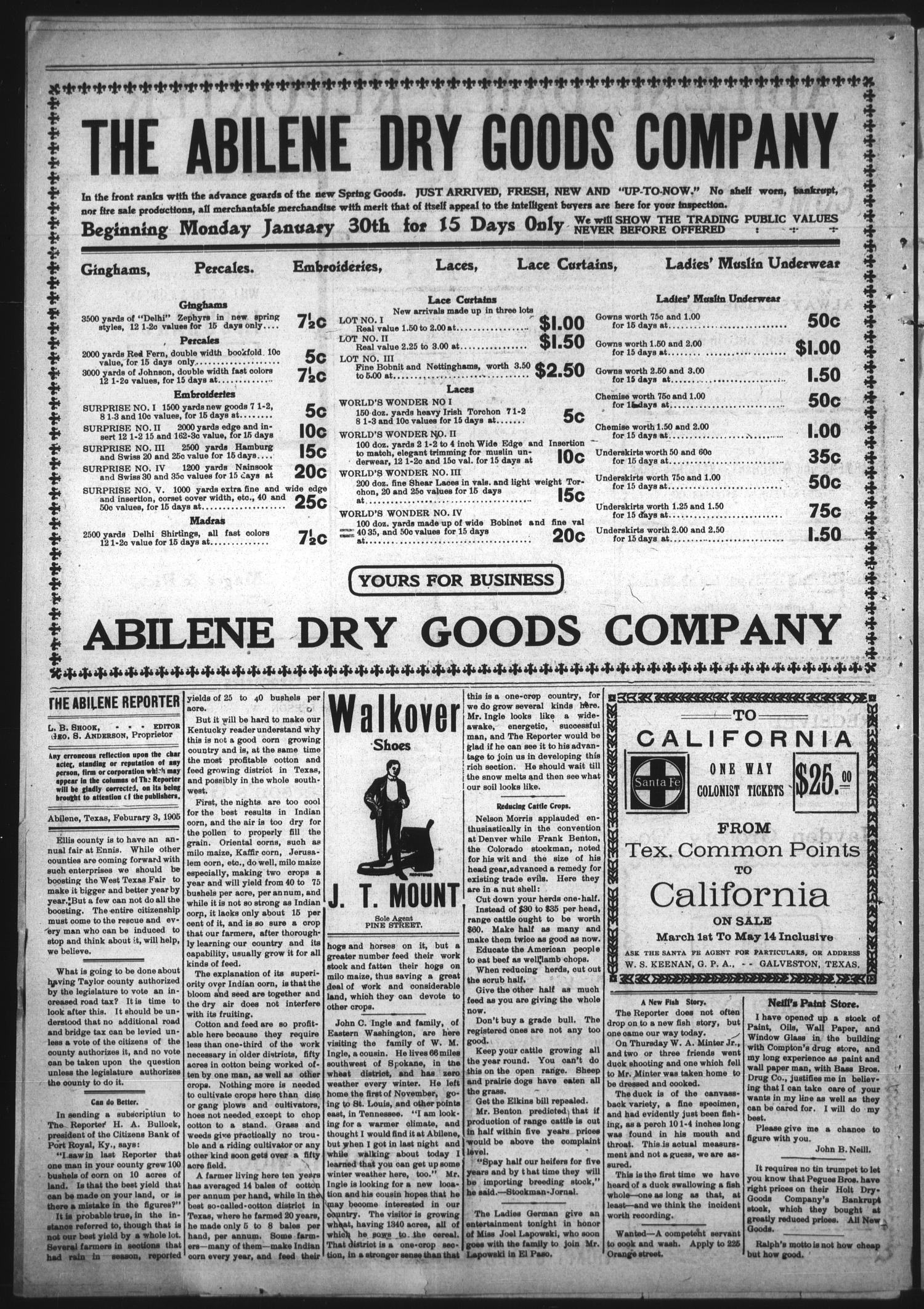Abilene Daily Reporter. (Abilene, Tex.), Vol. 9, No. 181, Ed. 1 Friday, February 3, 1905
                                                
                                                    [Sequence #]: 2 of 4
                                                