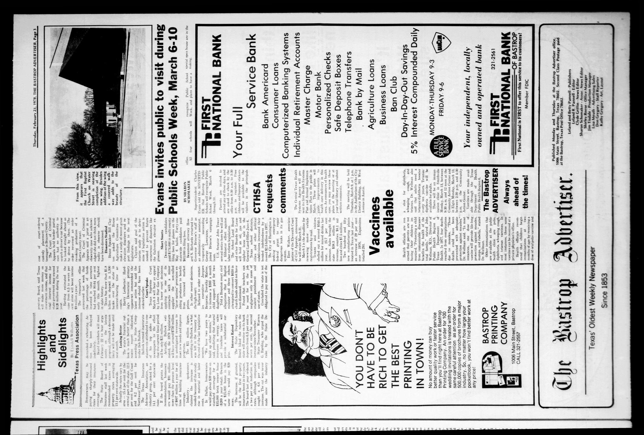 Bastrop Advertiser (Bastrop, Tex.), Vol. [124], No. 76, Ed. 1 Thursday, February 23, 1978
                                                
                                                    [Sequence #]: 3 of 14
                                                