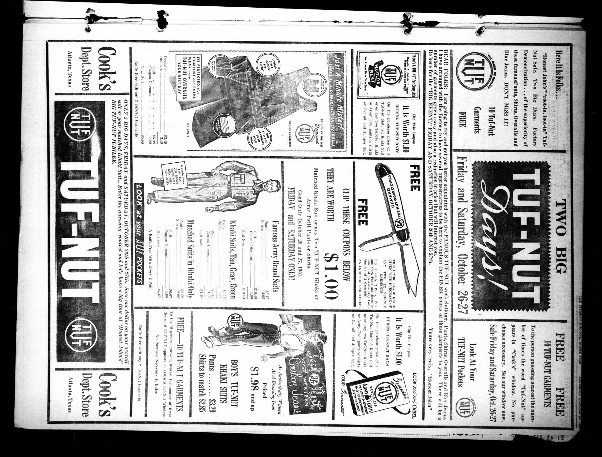 The Citizens Journal (Atlanta, Tex.), Vol. 71, No. 43, Ed. 1 Thursday, October 25, 1951
                                                
                                                    [Sequence #]: 3 of 12
                                                