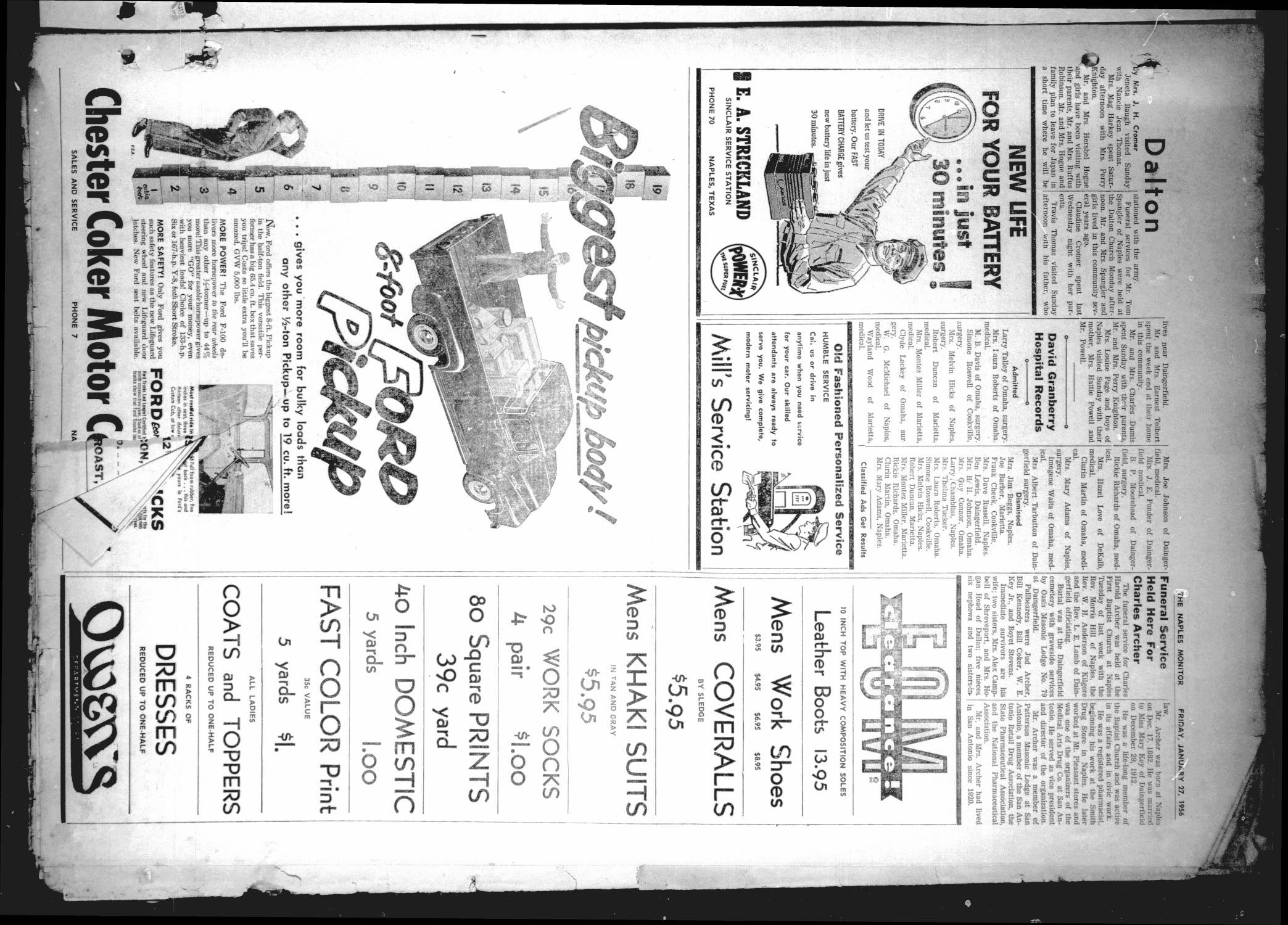 The Naples Monitor (Naples, Tex.), Vol. 70, No. 26, Ed. 1 Friday, January 27, 1956
                                                
                                                    [Sequence #]: 3 of 8
                                                