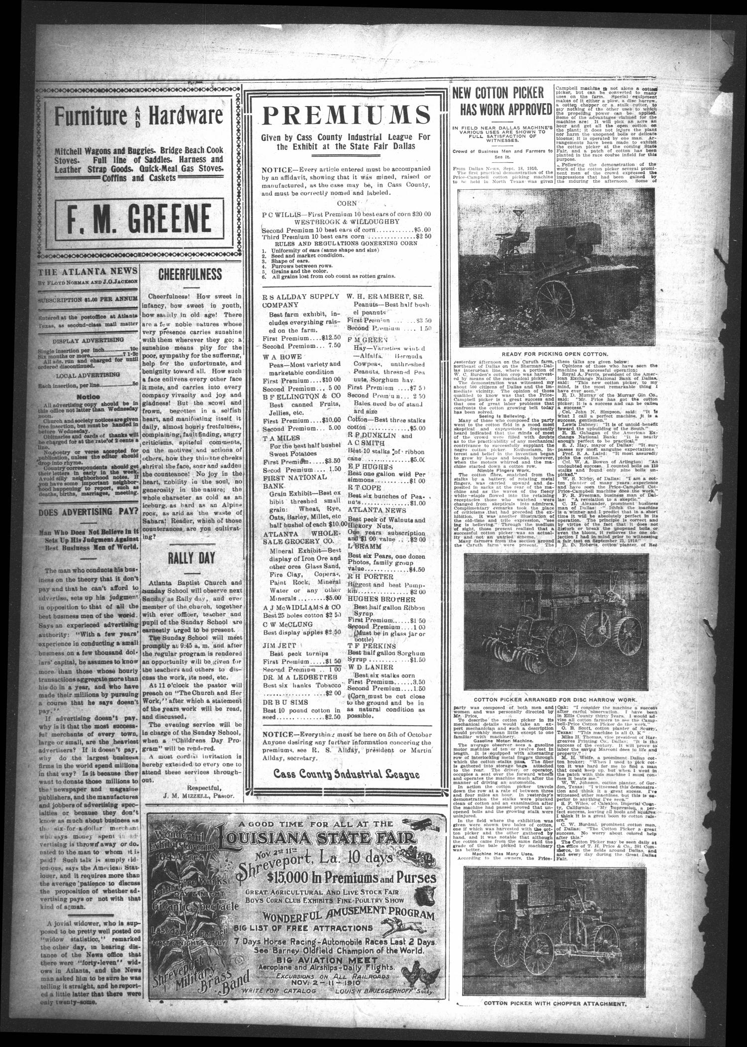 The Atlanta News. (Atlanta, Tex.), Vol. 11, No. 7, Ed. 1 Thursday, September 29, 1910
                                                
                                                    [Sequence #]: 4 of 8
                                                