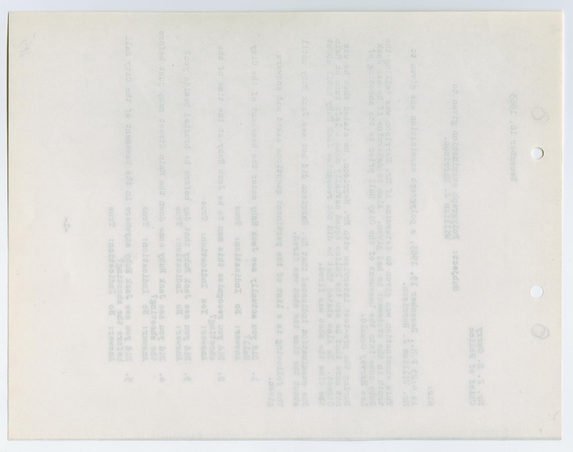 [Report from P. L. Bentley to Chief J. E. Curry, December 16, 1963]
                                                
                                                    [Sequence #]: 2 of 4
                                                