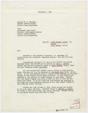 Primary view of object titled '[Report to W. P. Gannaway by V. J. Brian, December 2, 1963 #1]'.