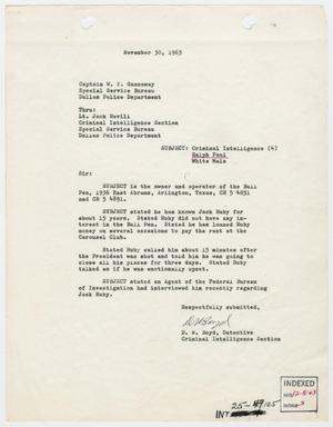 Primary view of object titled '[Report to W. P. Gannaway by D. N. Boyd, November 30, 1963 #1]'.