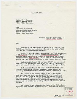 Primary view of object titled '[Report to W. P. Gannaway by F. A. Hellinghausen, January 28, 1964 #1]'.