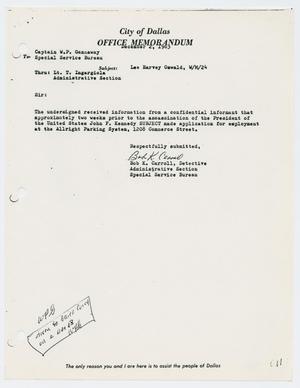 Primary view of object titled '[Memo to W. P. Gannaway from Bob K. Carroll, December 2, 1963 #1]'.