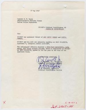 Primary view of object titled '[Report to W. F. Dyson by A. J. Carroll and R. W. Westphal, May 17, 1967]'.