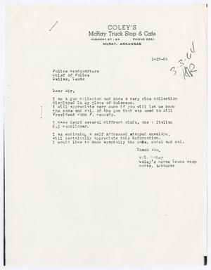 Primary view of object titled '[Letter from O. T. Coley to the Chief of Police, February 28, 1964]'.