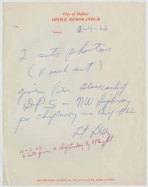 Primary view of object titled '[Memo Regarding Photos]'.