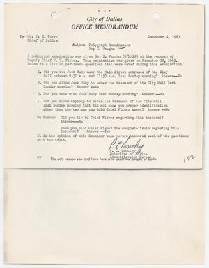 Primary view of object titled '[Memorandum concerning a polygraph examination given to Roy E. Vaughn]'.