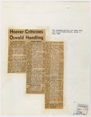 Primary view of object titled '[Clipping: Hoover Criticizes Oswald Handling]'.