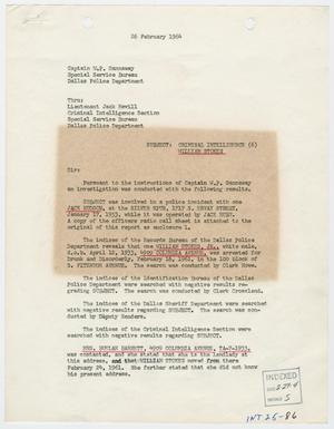 Primary view of object titled '[Report to W. P. Gannaway by R. W. Westphal, February 26, 1964]'.