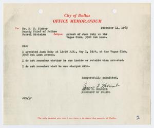 Primary view of object titled '[Memorandum by James F. Holcomb for prior arrest of Jack Ruby]'.