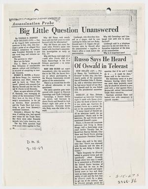 Primary view of [Newspaper Clippings About Garrison Investigation #1]