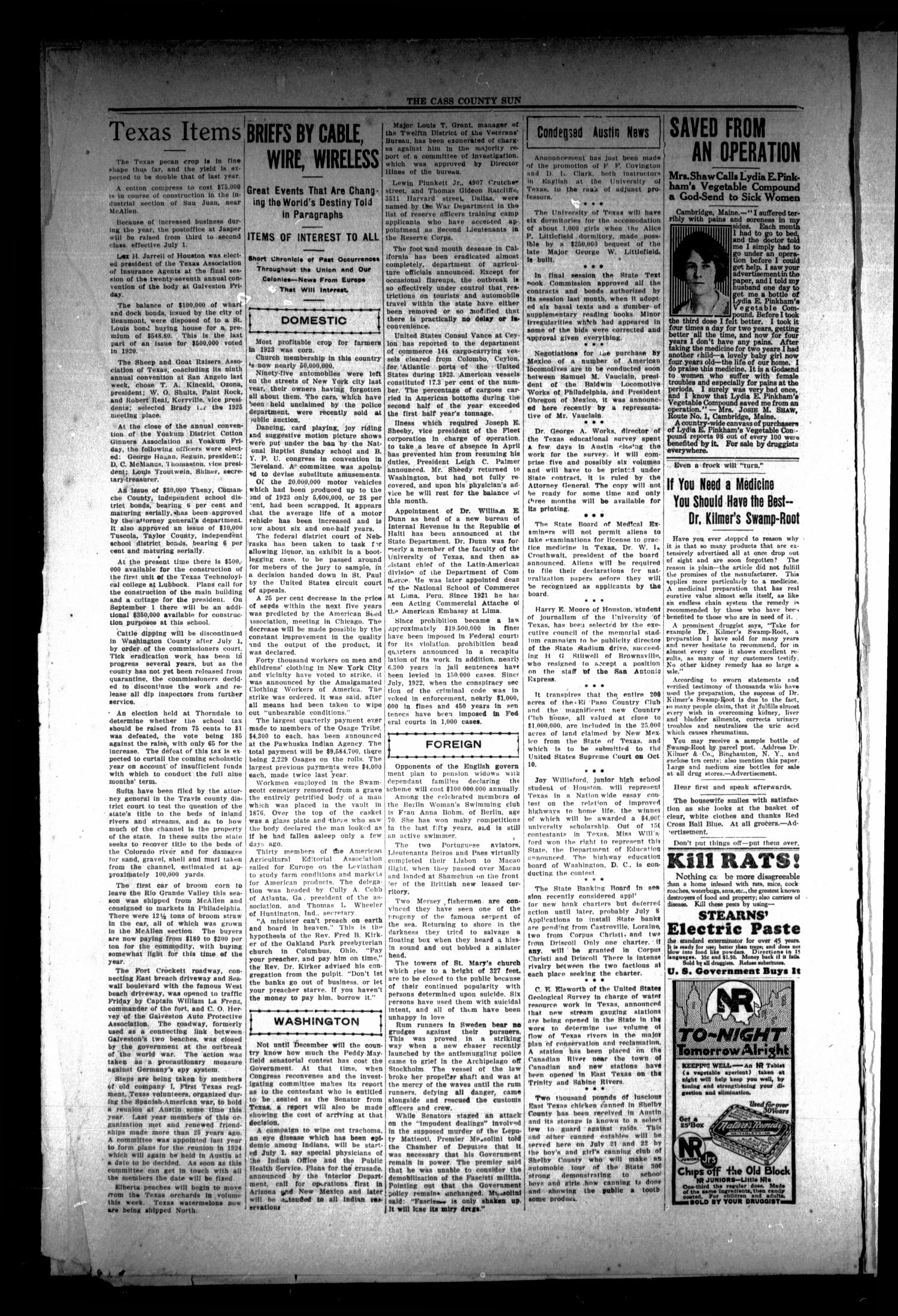 The Cass County Sun (Linden, Tex.), Vol. 49, No. 28, Ed. 1 Tuesday, July 8, 1924
                                                
                                                    [Sequence #]: 6 of 8
                                                