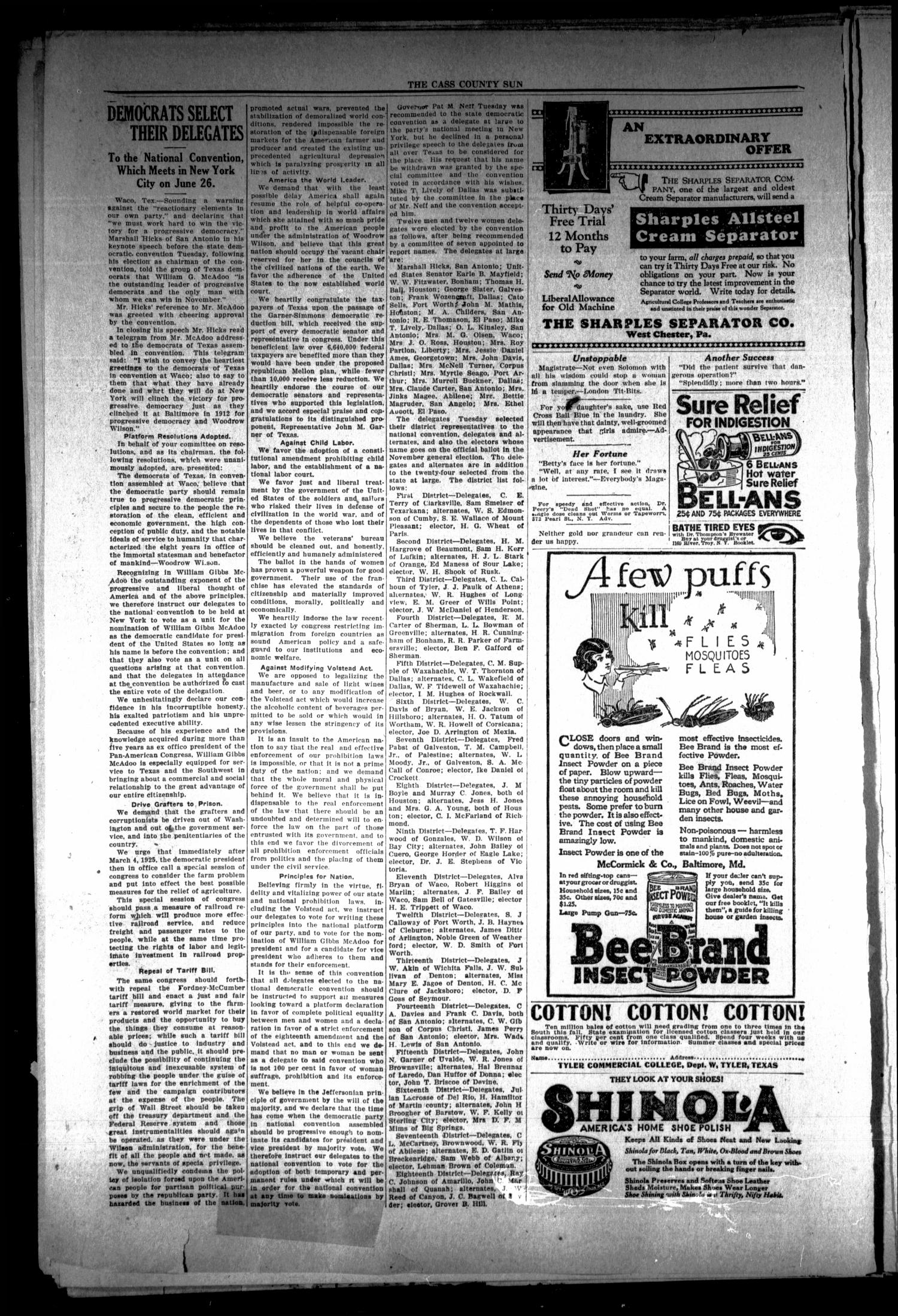 The Cass County Sun (Linden, Tex.), Vol. 49, No. 24, Ed. 1 Tuesday, June 10, 1924
                                                
                                                    [Sequence #]: 2 of 8
                                                