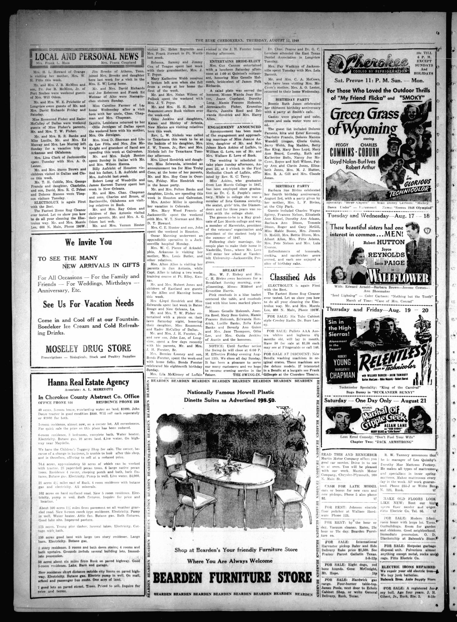The Rusk Cherokeean (Rusk, Tex.), Vol. 101, No. 6, Ed. 1 Thursday, August 12, 1948
                                                
                                                    [Sequence #]: 8 of 8
                                                