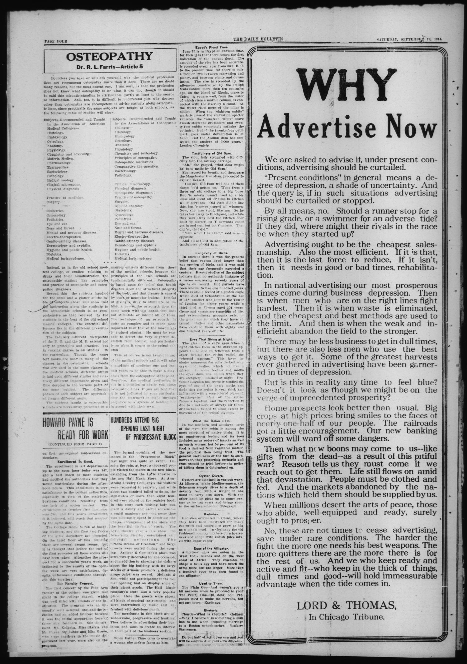The Daily Bulletin (Brownwood, Tex.), Vol. 13, No. 277, Ed. 1 Saturday, September 19, 1914
                                                
                                                    [Sequence #]: 4 of 8
                                                