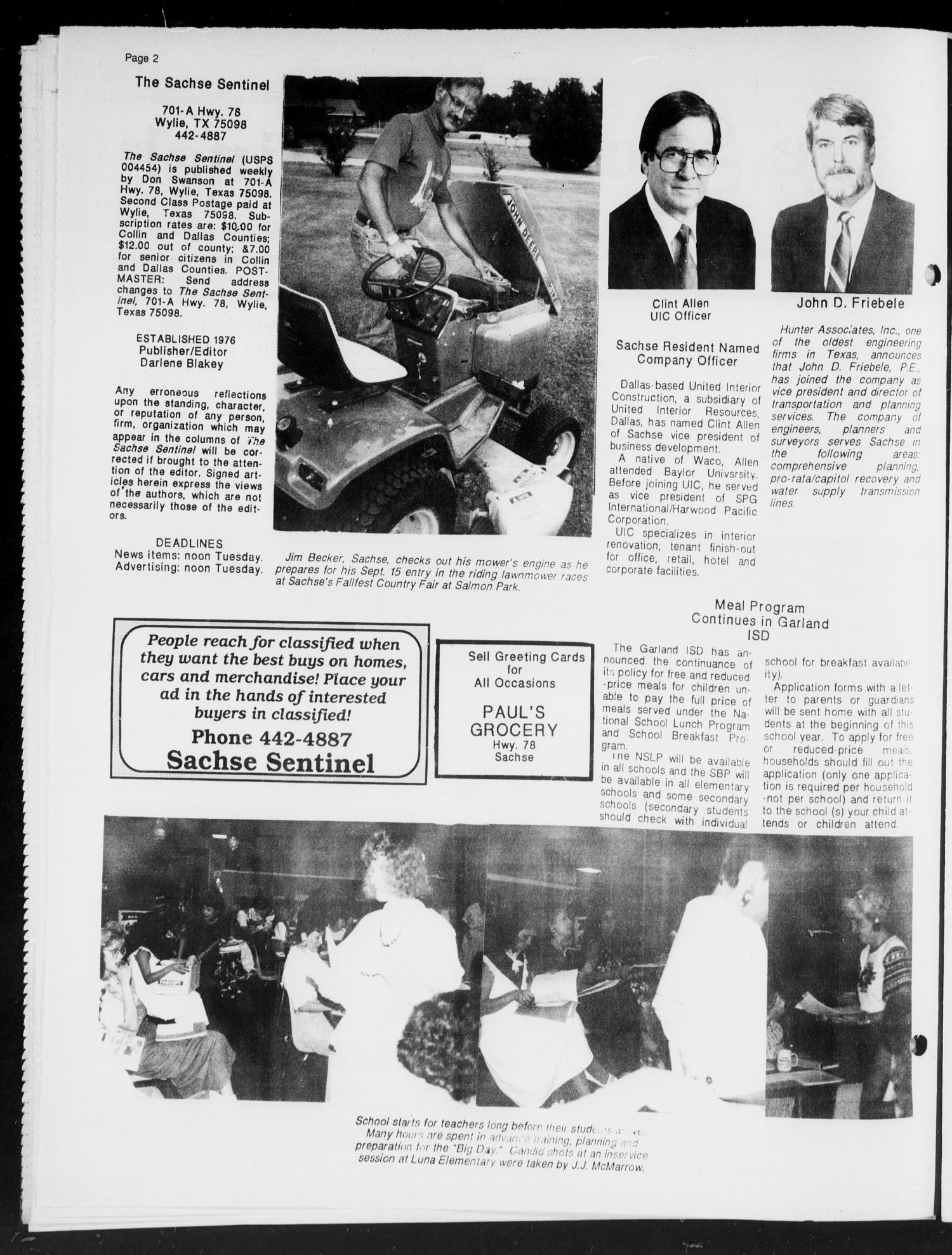 The Sachse Sentinel (Sachse, Tex.), Vol. 15, No. 34, Ed. 1 Wednesday, August 22, 1990
                                                
                                                    [Sequence #]: 2 of 12
                                                