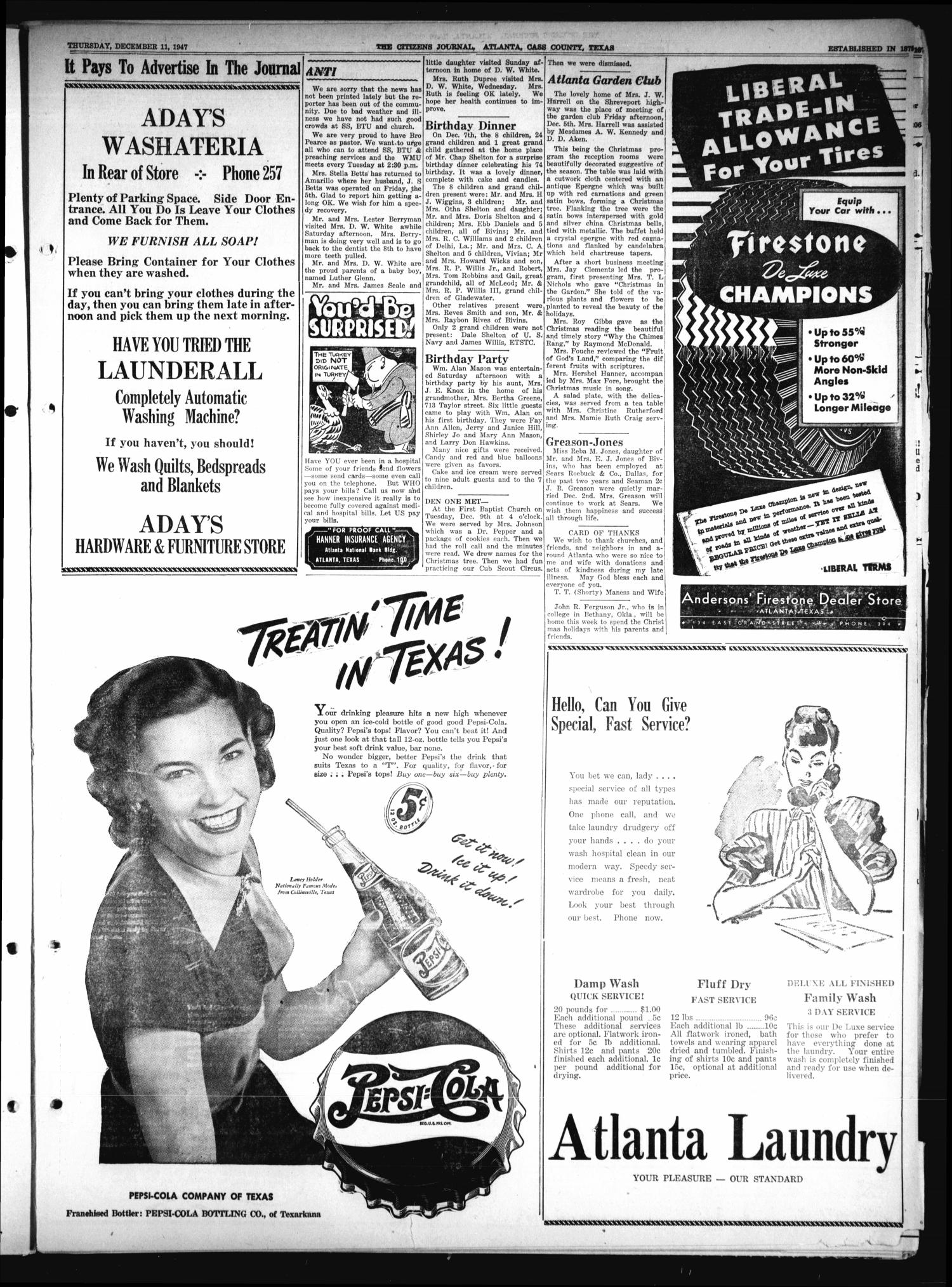 The Citizens Journal (Atlanta, Tex.), Vol. 68, No. 50, Ed. 1 Thursday, December 11, 1947
                                                
                                                    [Sequence #]: 3 of 12
                                                