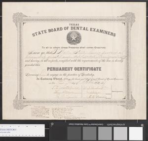 Primary view of object titled 'Texas State Board of Dental Examiners Certificate'.