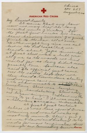 Primary view of object titled '[Letter from Corporal Park B. Fielder to his family, August 12, 1945]'.