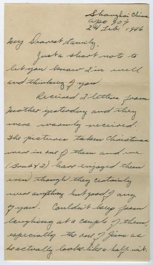 Primary view of object titled '[Letter from Corporal Park B. Fielder to his family, February 24, 1946]'.