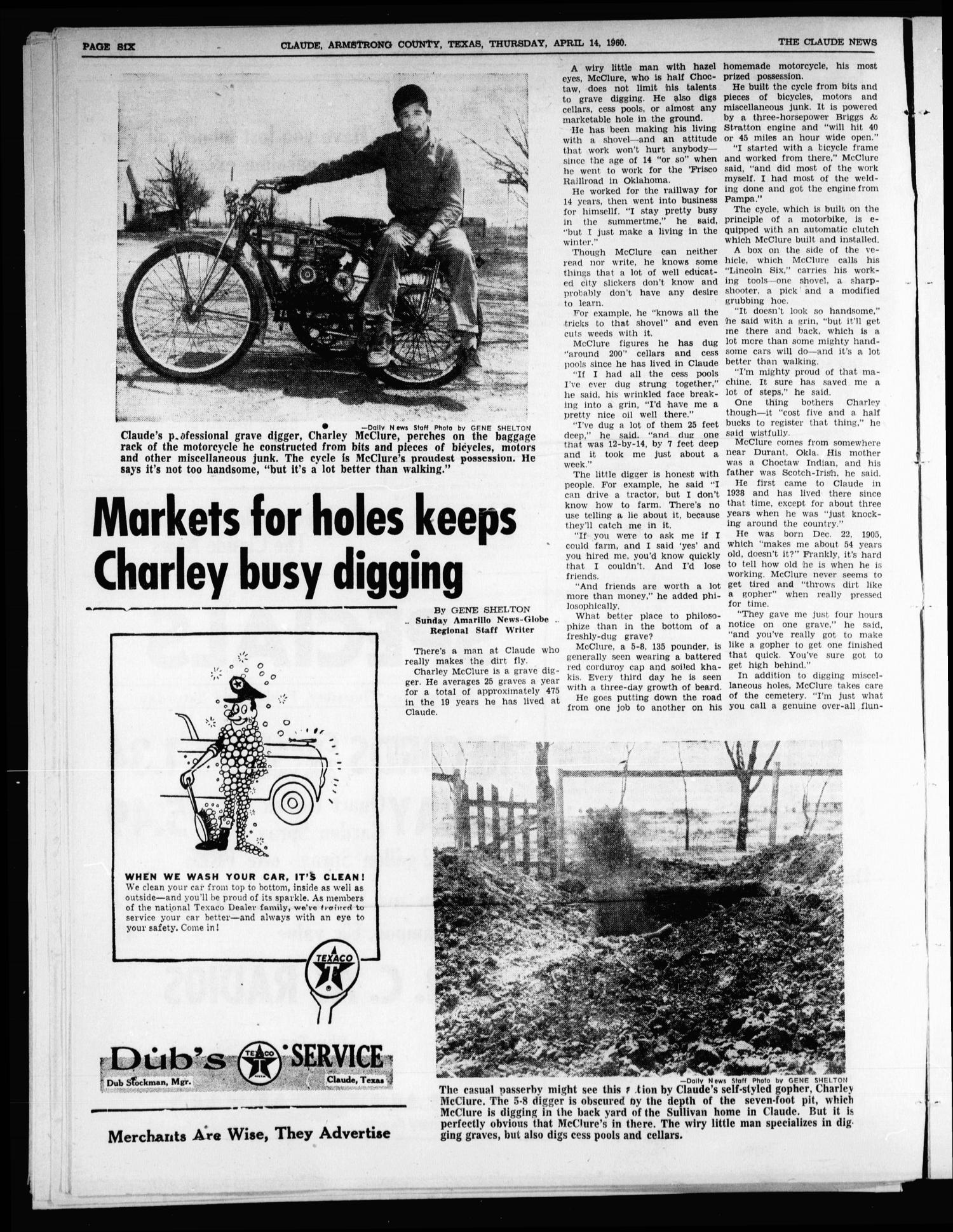 The Claude News (Claude, Tex.), Vol. 70, No. 34, Ed. 1 Thursday, April 14, 1960
                                                
                                                    [Sequence #]: 6 of 16
                                                