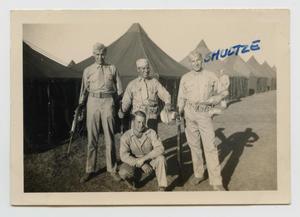Primary view of object titled '[Four Soldiers Outside Camp]'.