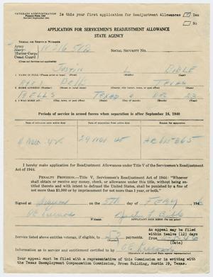 Primary view of object titled '[Application for Servicemen's Readjustment Allowance]'.