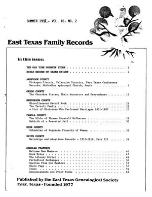 Primary view of object titled 'East Texas Family Records, Volume 16, Number 2, Summer 1992'.