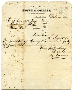 Primary view of object titled '[Letter for Robert P. Crockett from the Law Office of Brown & Collins, April 24, 1871]'.