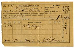 Primary view of object titled '[Tax receipt for Milton Parks, March 5 1881]'.