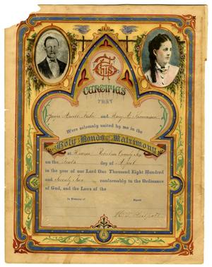 Primary view of object titled '[Certificate of the Marriage of J.A. Foster and M.A. Thomason]'.