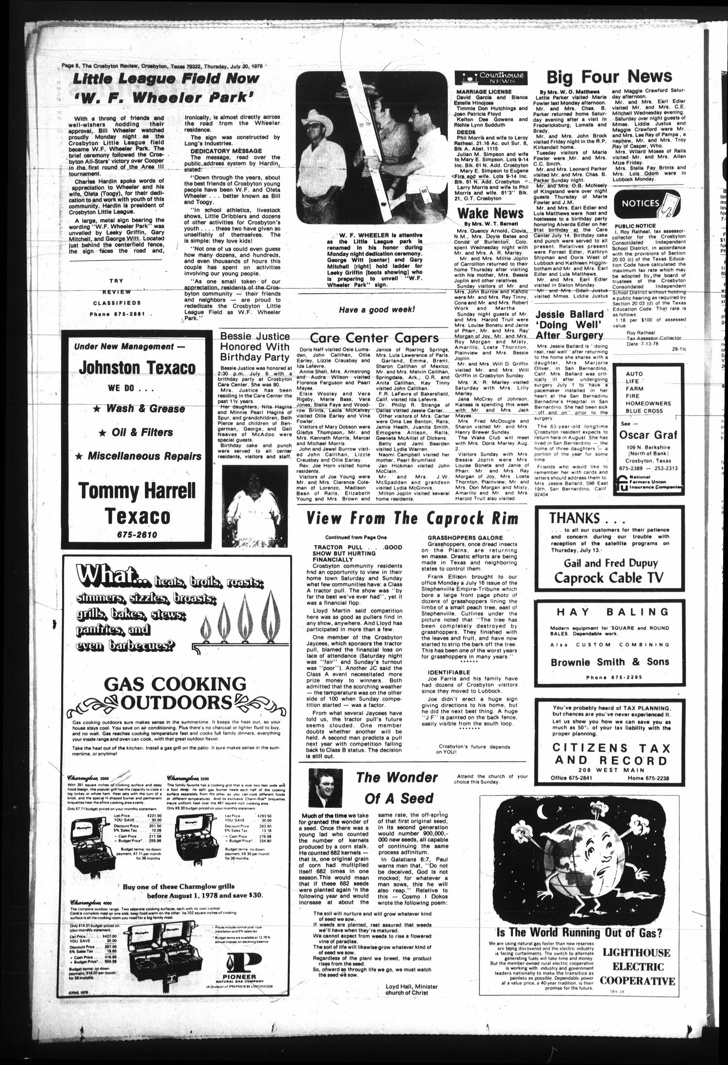 The Crosbyton Review (Crosbyton, Tex.), Vol. 70, No. 29, Ed. 1 Thursday, July 20, 1978
                                                
                                                    [Sequence #]: 8 of 10
                                                