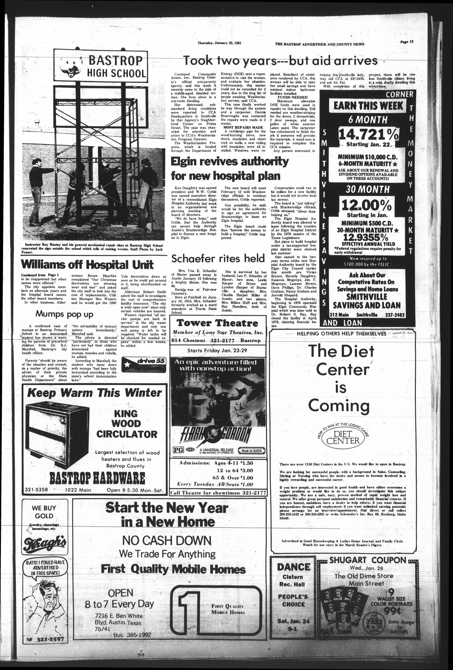 The Bastrop Advertiser and County News (Bastrop, Tex.), Vol. [127], No. 93, Ed. 1 Thursday, January 22, 1981
                                                
                                                    [Sequence #]: 13 of 18
                                                