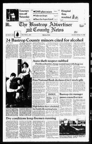 Primary view of object titled 'The Bastrop Advertiser and County News (Bastrop, Tex.), Vol. 134, No. 101, Ed. 1 Thursday, February 18, 1988'.
