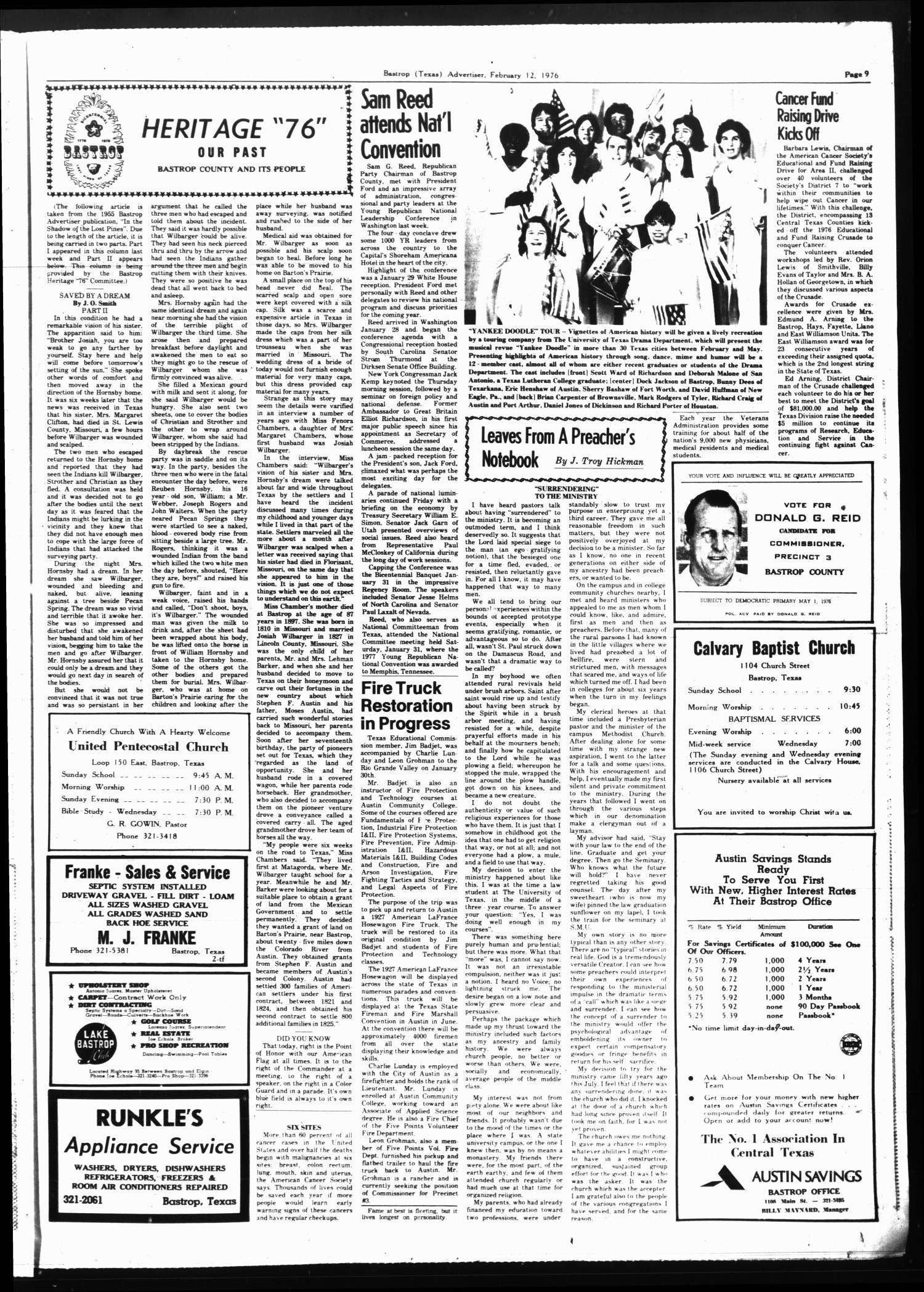 Bastrop Advertiser and Bastrop County News (Bastrop, Tex.), Vol. [122], No. 50, Ed. 1 Thursday, February 12, 1976
                                                
                                                    [Sequence #]: 9 of 12
                                                