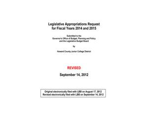 Primary view of object titled 'Howard County Junior College District Requests for Legislative Appropriations: Fiscal Years 2014 and 2015, Revised'.
