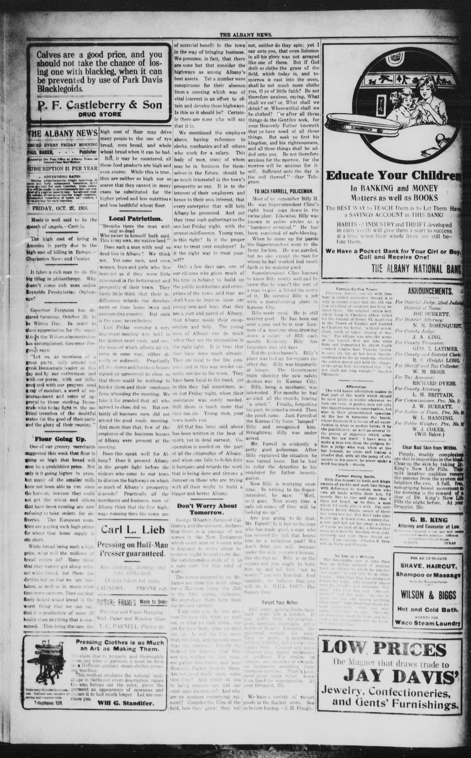 The Albany News (Albany, Tex.), Vol. 33, No. 21, Ed. 1 Friday, October 27, 1916
                                                
                                                    [Sequence #]: 2 of 6
                                                