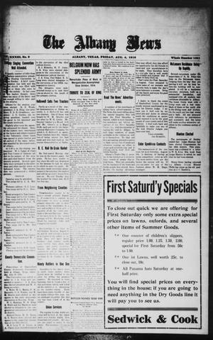 Primary view of object titled 'The Albany News (Albany, Tex.), Vol. 33, No. 9, Ed. 1 Friday, August 4, 1916'.