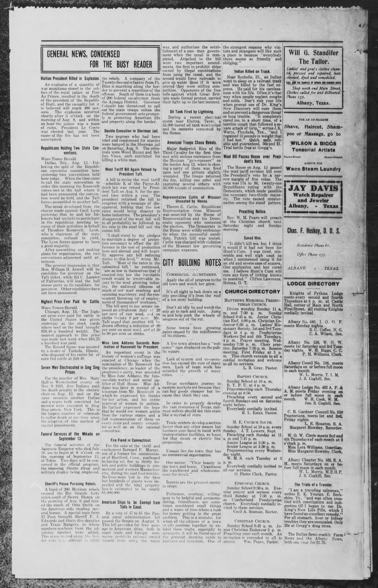 The Albany News (Albany, Tex.), Vol. 29, No. 10, Ed. 1 Friday, August 16, 1912
                                                
                                                    [Sequence #]: 2 of 8
                                                